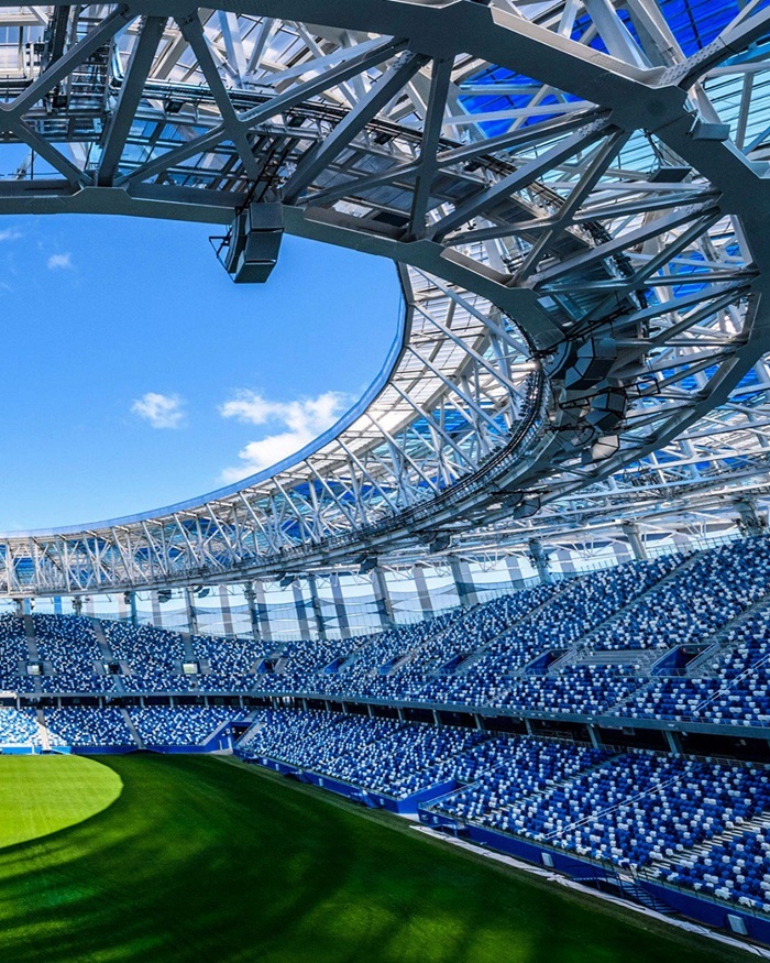 Vẻ đẹp hoành tráng của sân vận động Nizhny Novgorod bên sông. Nguồn: stadiums.de